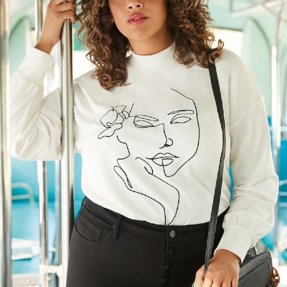 Embroidered Mock Neck Sweater